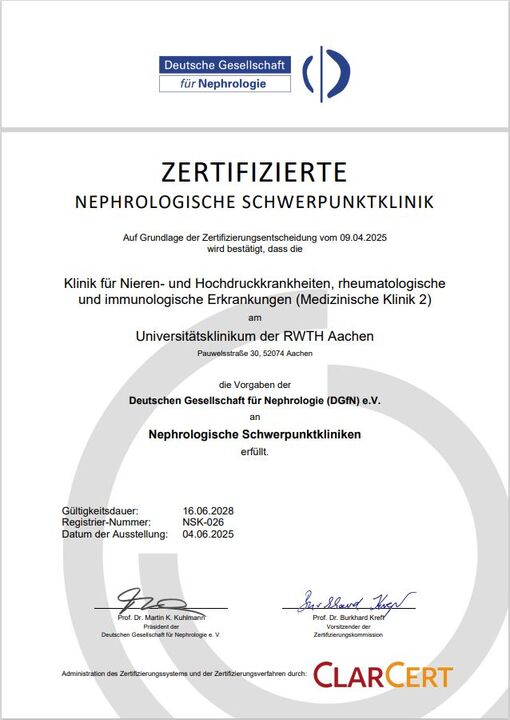 Zertifikat Nephrologische Schwerpunktklinik
