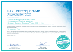 Zertifikat über die Akkreditierung zur Nutzung des PET CT Scanners